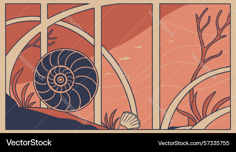 Abstract spiral shell in architectural setting vector image