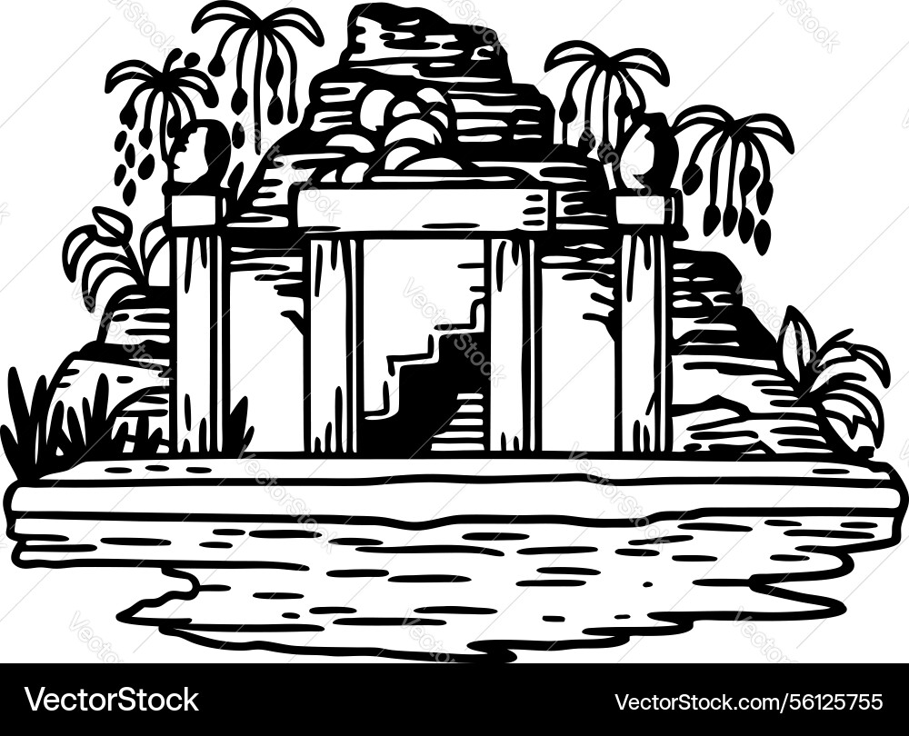 Ancient temple stone structure with palm trees Ancient temple stone structure with palm trees Vector Image