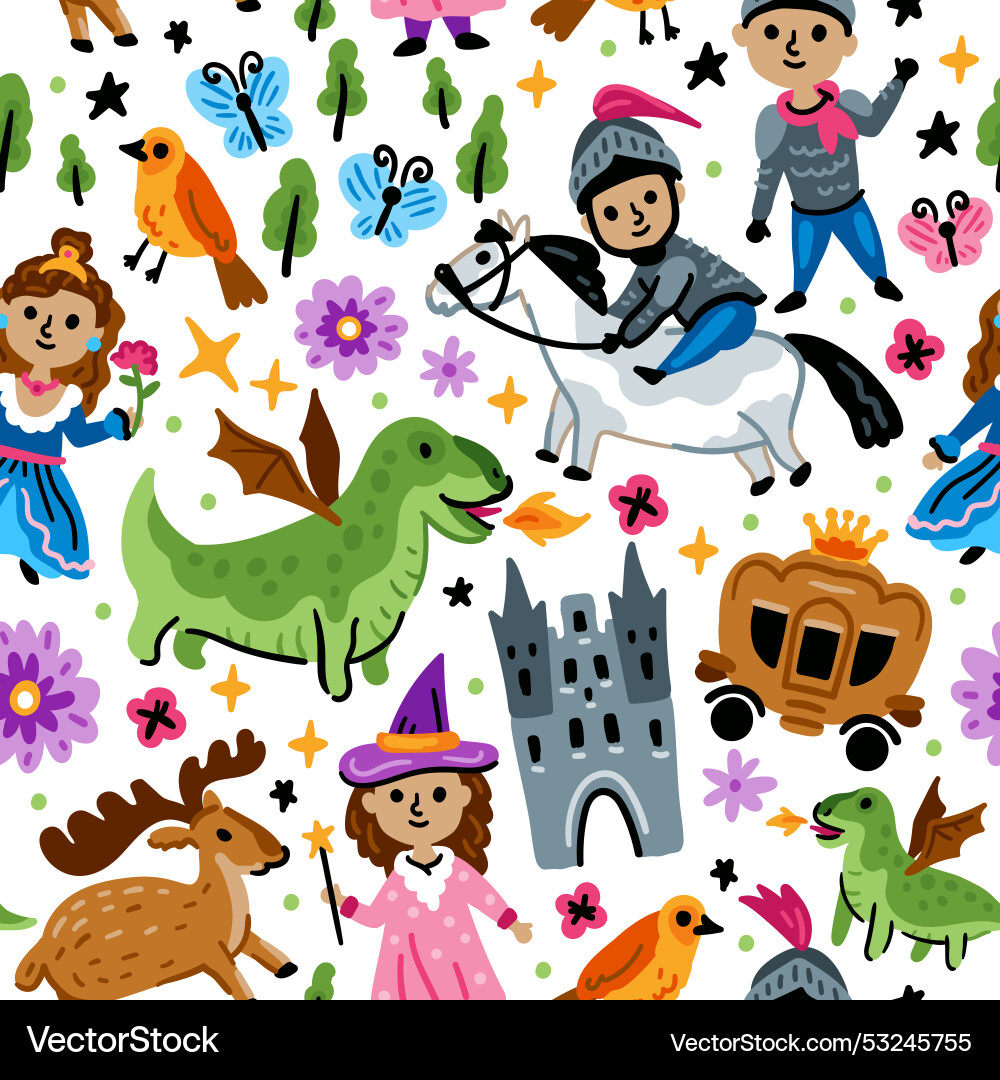 Bright children seamless pattern with fairy Bright children seamless pattern with fairy vector image