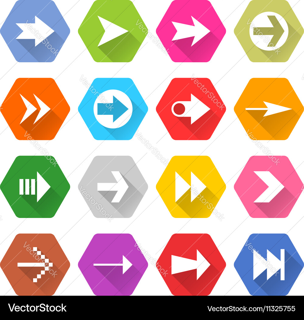 Flat arrow icon set hexagon web button Vector Image