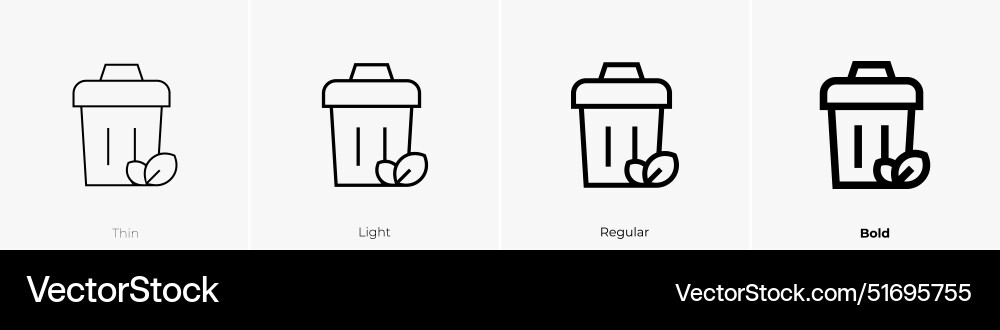 Garbage can icon thin light regular and bold Garbage can icon thin light regular and bold Vector Image