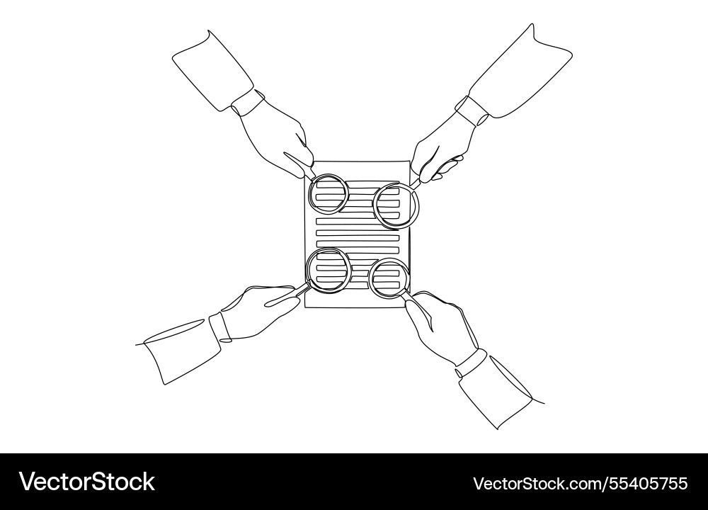 Hands using magnifiers to examine document Vector Image