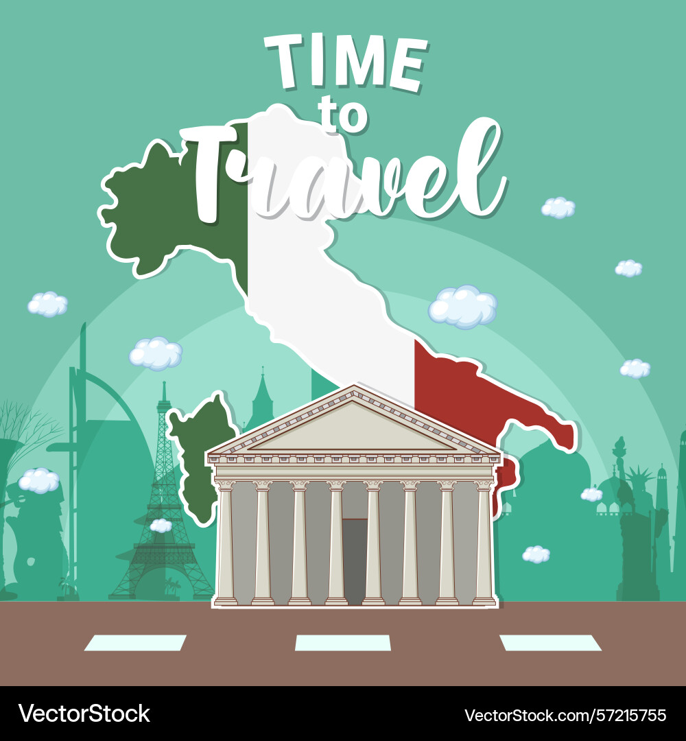 Italian architecture with a map backdrop features Vector Image