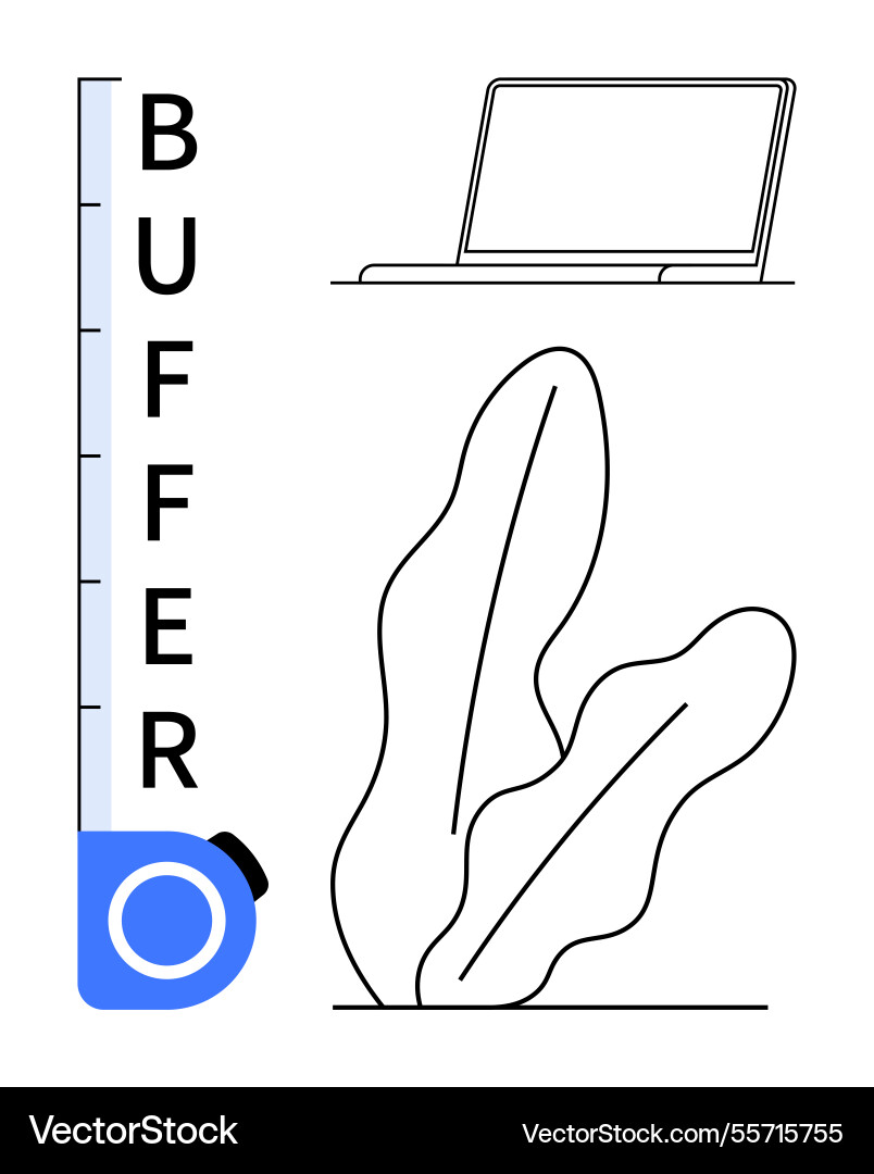 Measuring buffer scale with tape measure beside Measuring buffer scale with tape measure beside vector image