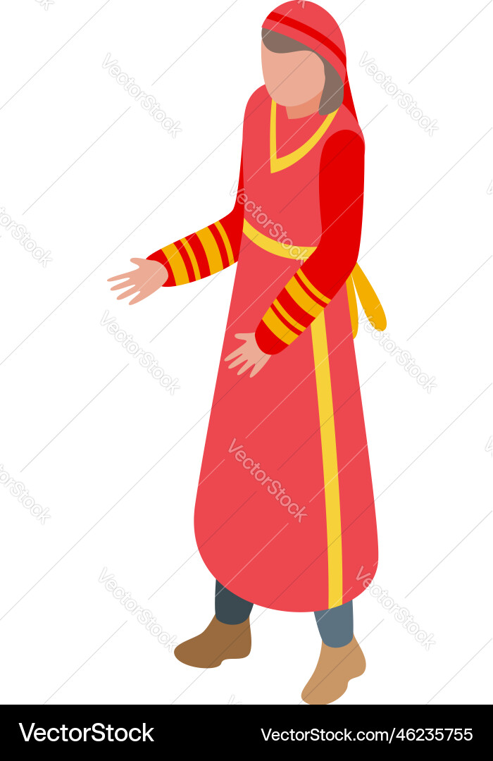 Red dress woman icon isometric country Red dress woman icon isometric country vector image