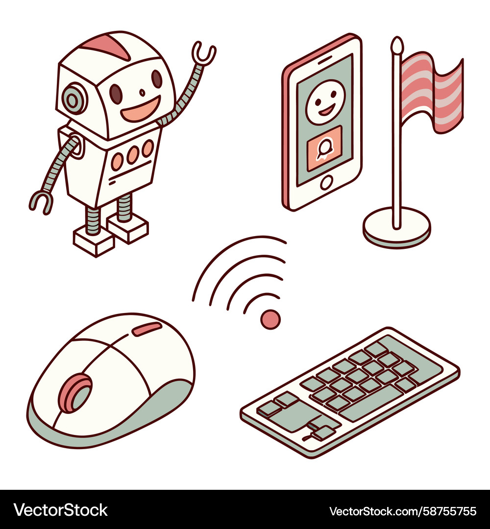 Robot Character with Smartphone Vector Image