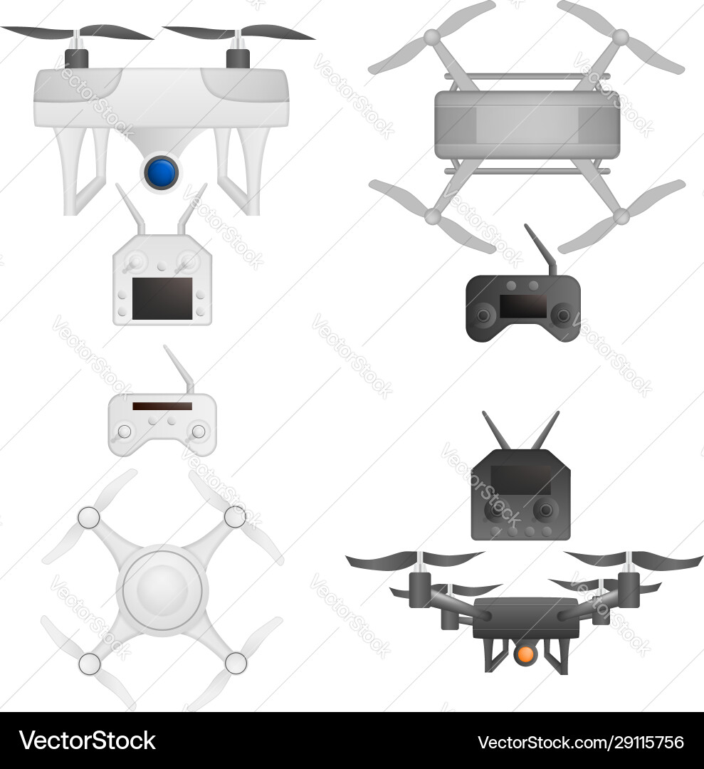 Drone icons set realistic style Drone icons set realistic style vector image