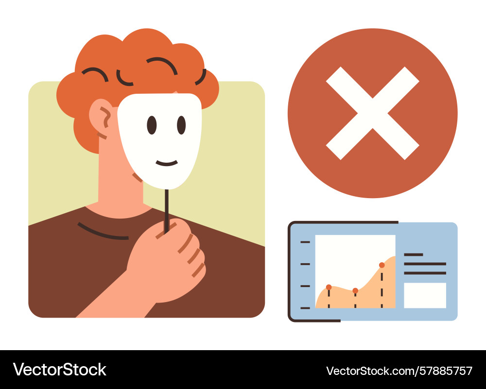 Anonymous individual holding mask with declining Vector Image