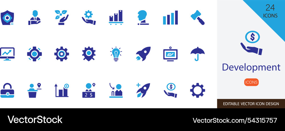 Development solid icon collection set Development solid icon collection set vector image