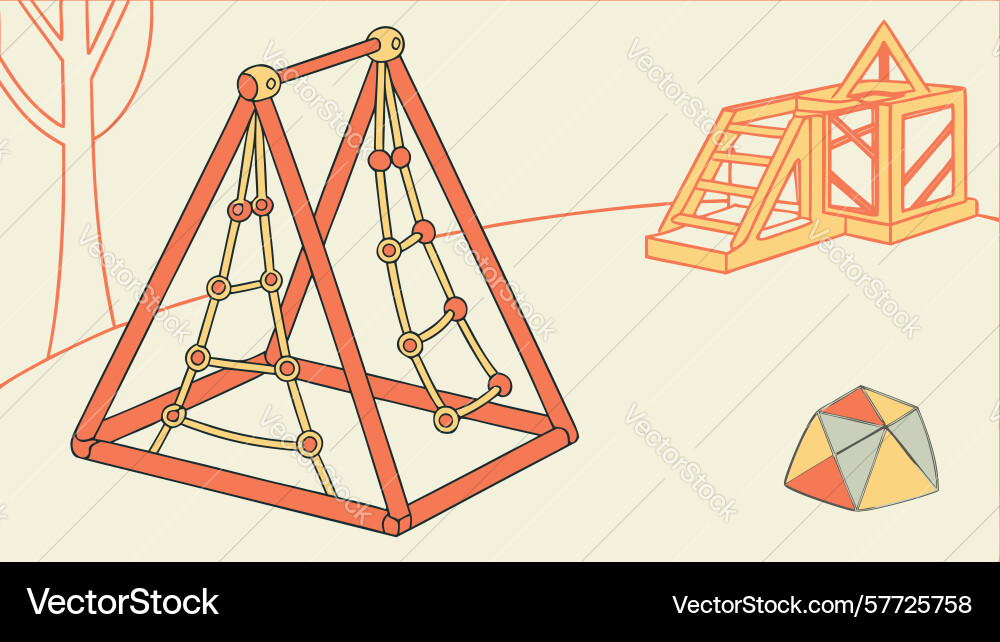 A-frame geometric climbing structure in a playful Vector Image