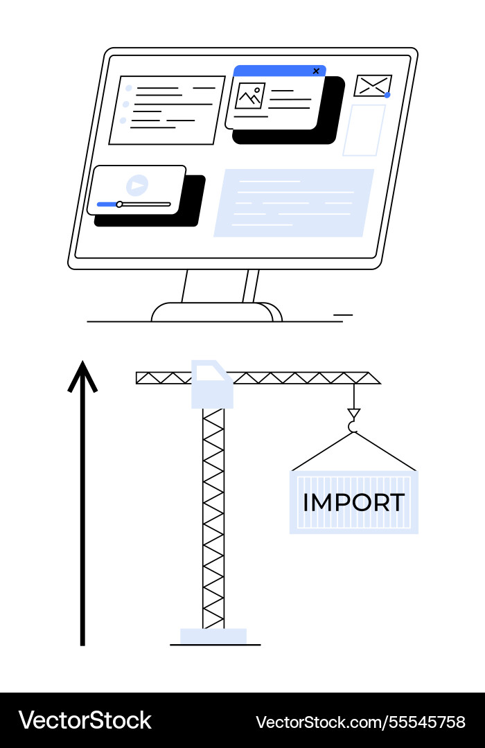 Digital import process with crane and computer Digital import process with crane and computer vector image