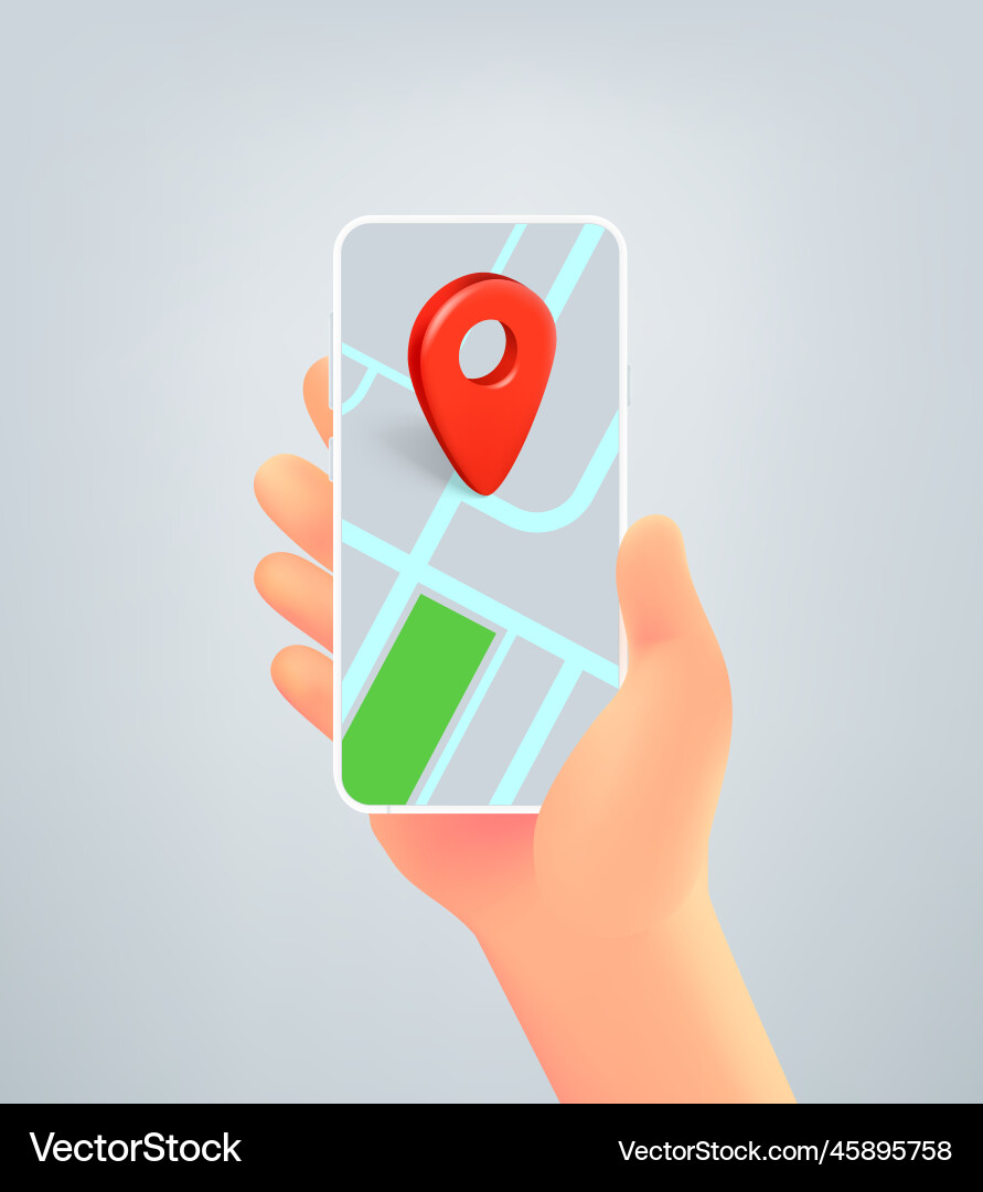 Hand with smartphone and navigation app 3d vector image
