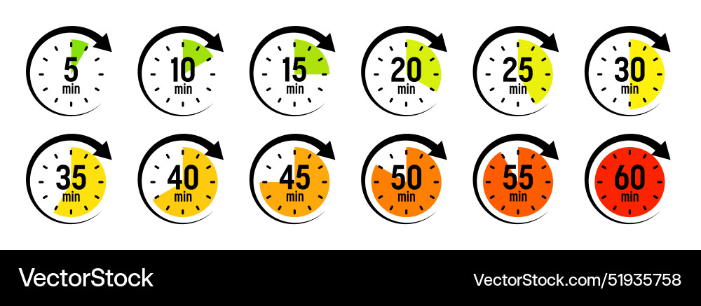 Stopwatch icons with pointer arrow colorful Stopwatch icons with pointer arrow colorful vector image