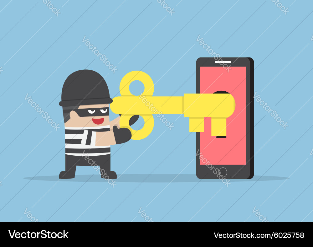Thief or hacker hacking smartphone by key Vector Image