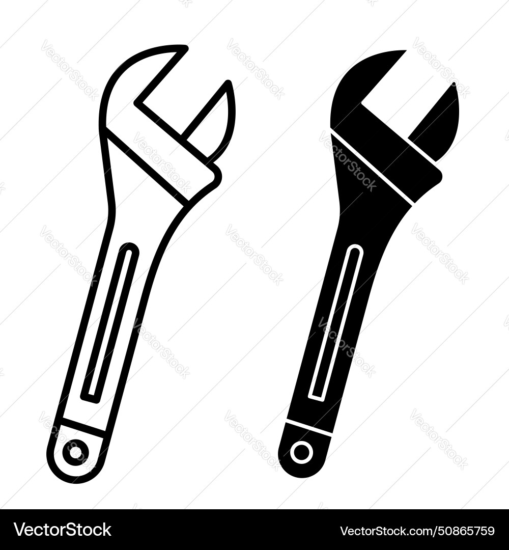 Adjustable wrench icon set spanner pipe Royalty Free Vector