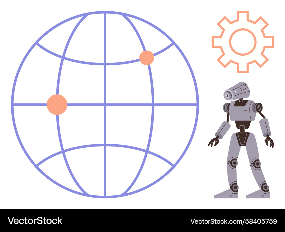 AI Robot with Global Network Vector Image