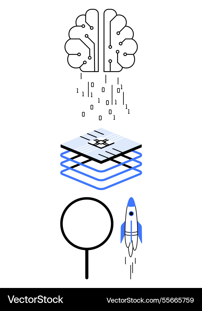 Artificial intelligence data flow with brain Artificial intelligence data flow with brain vector image