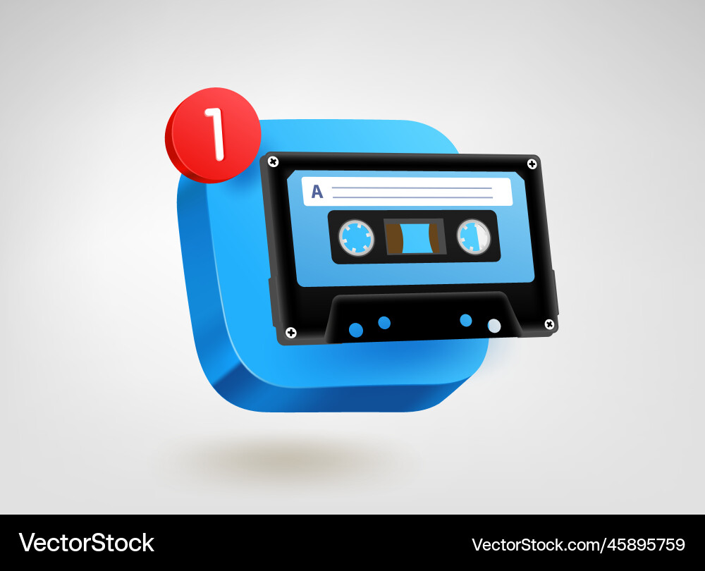 Audio app button with notification 3d mobile Vector Image