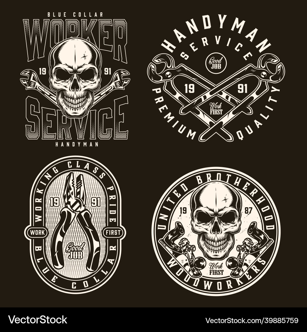 Blue Collar Worker Badges - Vintage Style Vector Image