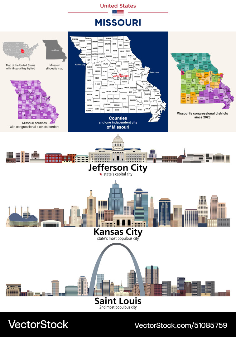 Missouri counties map and congressional districts Missouri counties map and congressional districts vector image