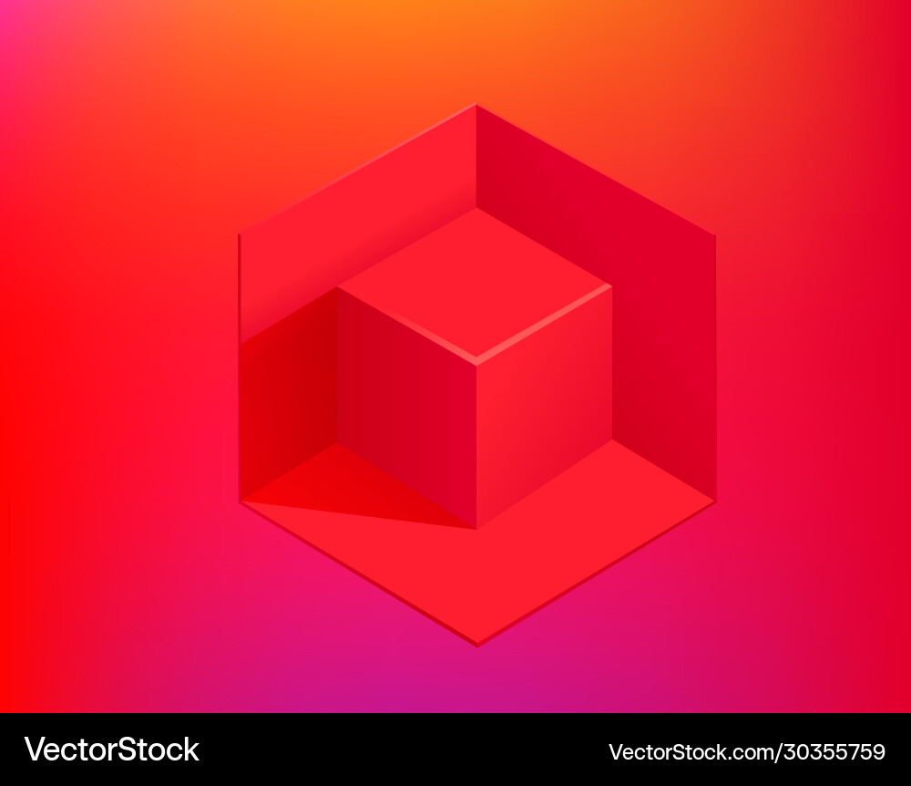 Red cube on gradient background webpage template Vector Image