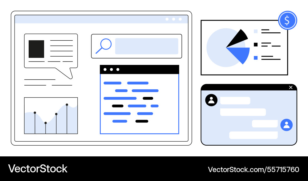 Digital workspace with analytics communication Digital workspace with analytics communication vector image