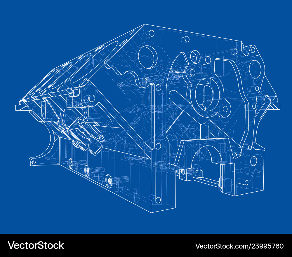Engine block sketch rendering of 3d vector image