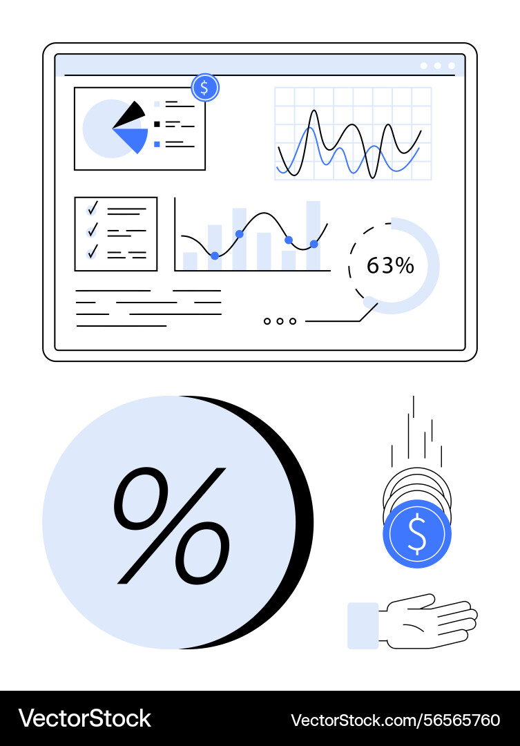 Financial data analytics with graphs charts Financial data analytics with graphs charts vector image