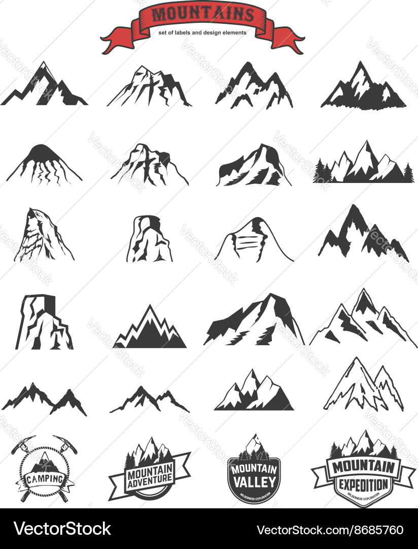 Mountains labels and design elements set vector image