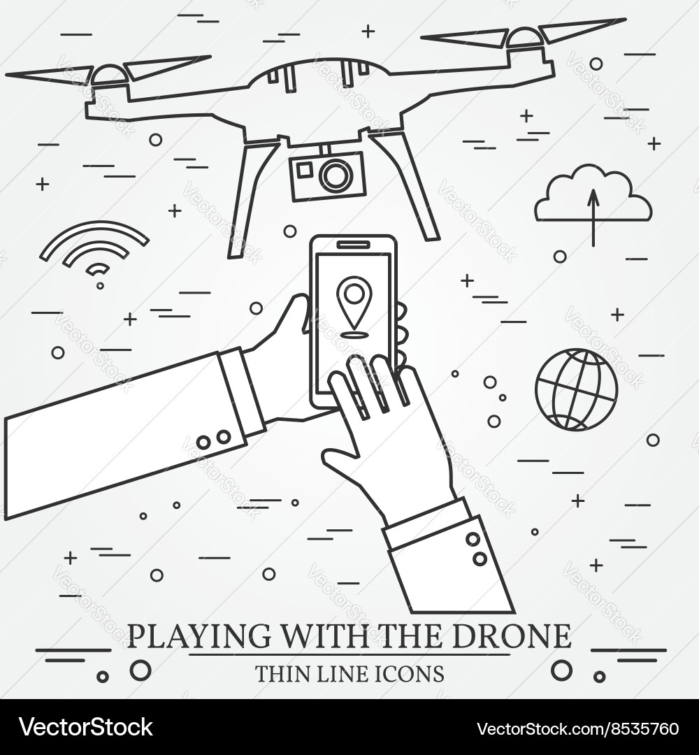 Playing with drone copter remote control Vector Image