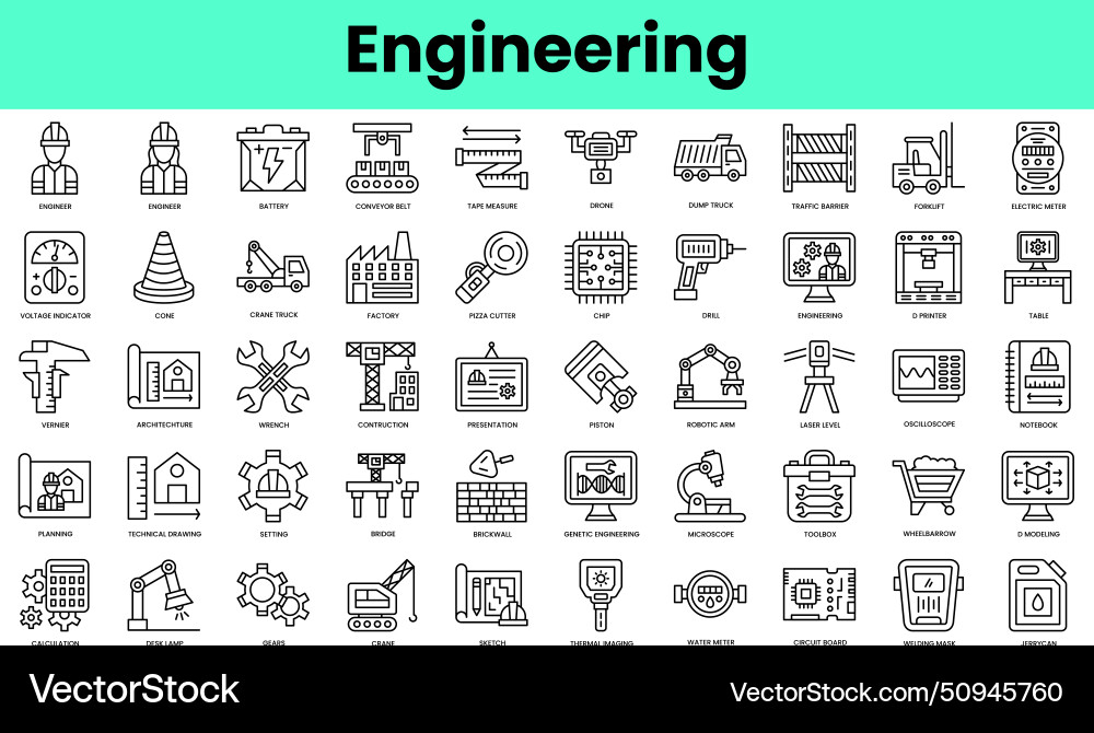 Set of engineering icons linear style icon bundle Set of engineering icons linear style icon bundle vector image