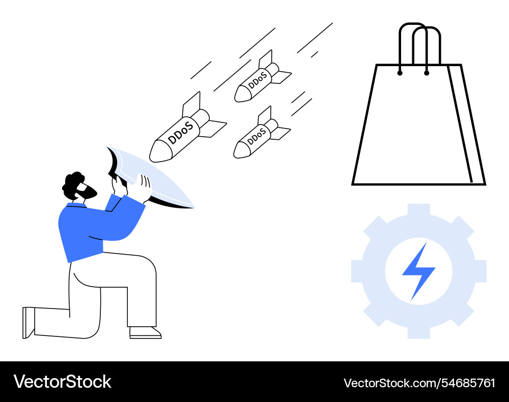 Cybersecurity professional deflecting ddos attacks Cybersecurity professional deflecting ddos attacks vector image