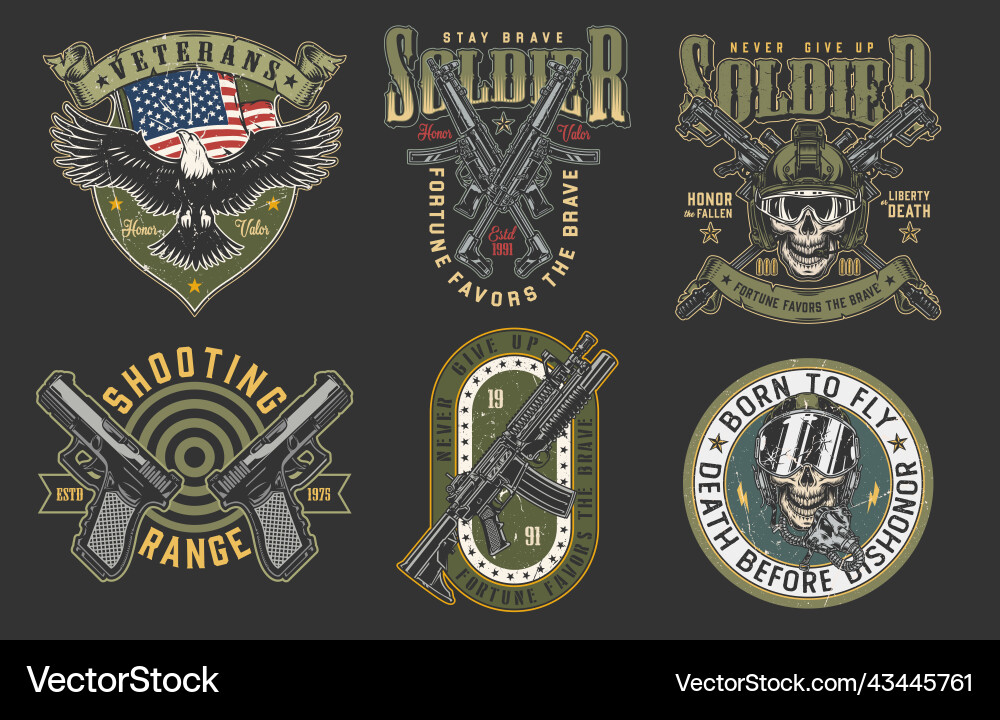 Military set colorful vintage poster Military set colorful vintage poster Vector Image