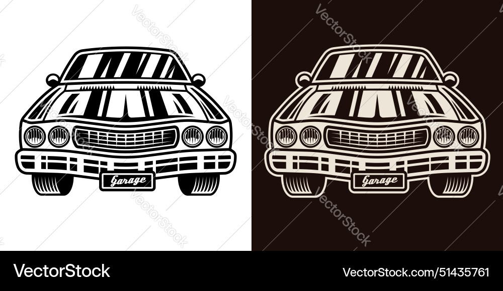 Muscle car front view set of objects in two styles Muscle car front view set of objects in two styles Vector Image