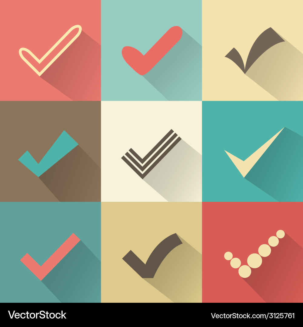 Set of different retro check marks or ticks Vector Image