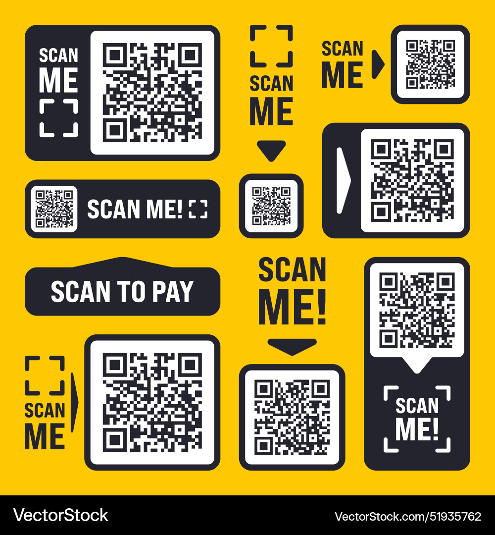 Scan me qr code sticker with text online payment Scan me qr code sticker with text online payment vector image