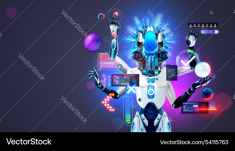 Ai robot works with computer interface bot Ai robot works with computer interface bot vector image