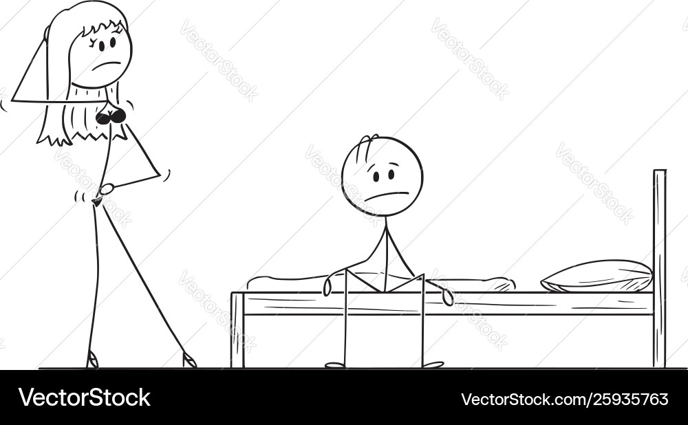Cartoon impotent Mann sitzen frustriert auf dem Bett Cartoon impotent Mann sitzen frustriert auf dem Bett vektorbild