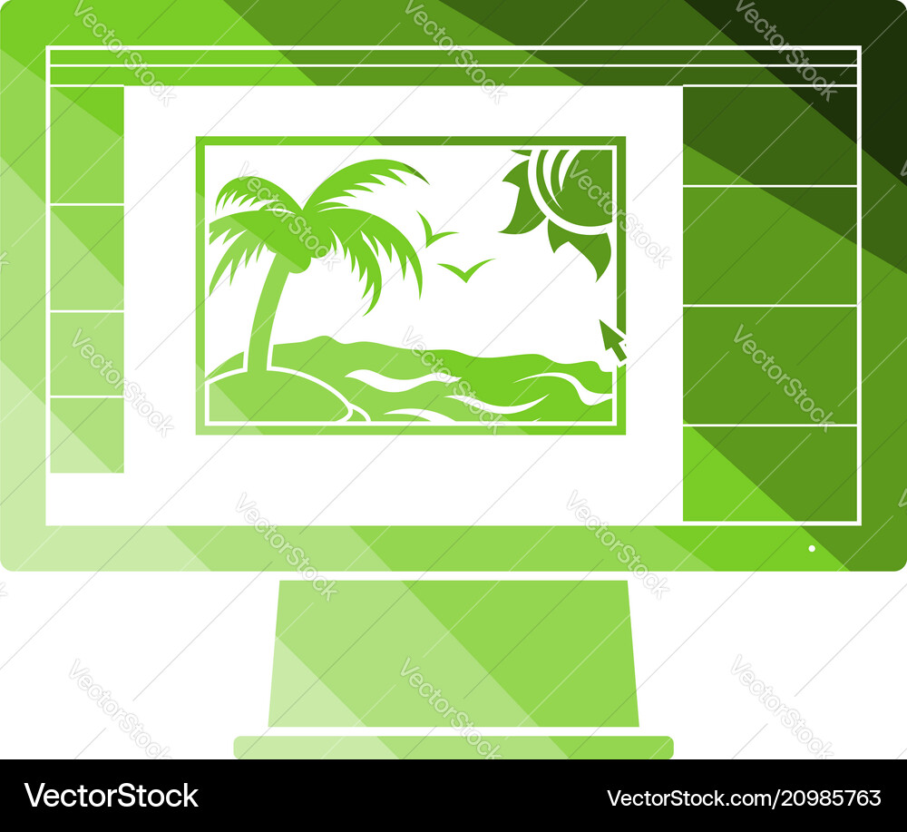 Icon of photo editor on monitor screen Vector Image