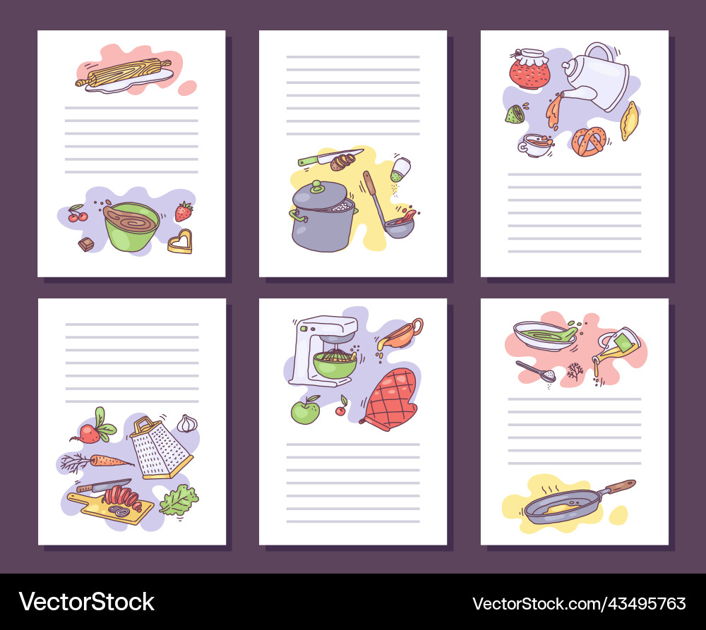 Recipe book sheets template with space for text Recipe book sheets template with space for text Vector Image