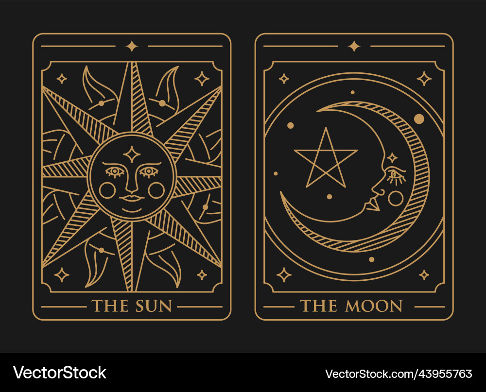 Set of decorative golden tarot cards the sun Set of decorative golden tarot cards the sun vector image