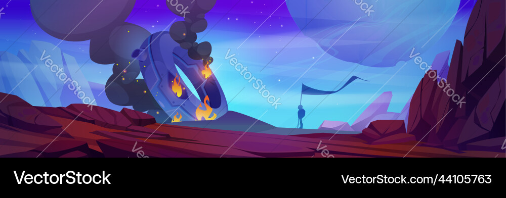 Ufo spaceship crash on alien planet Vector Image