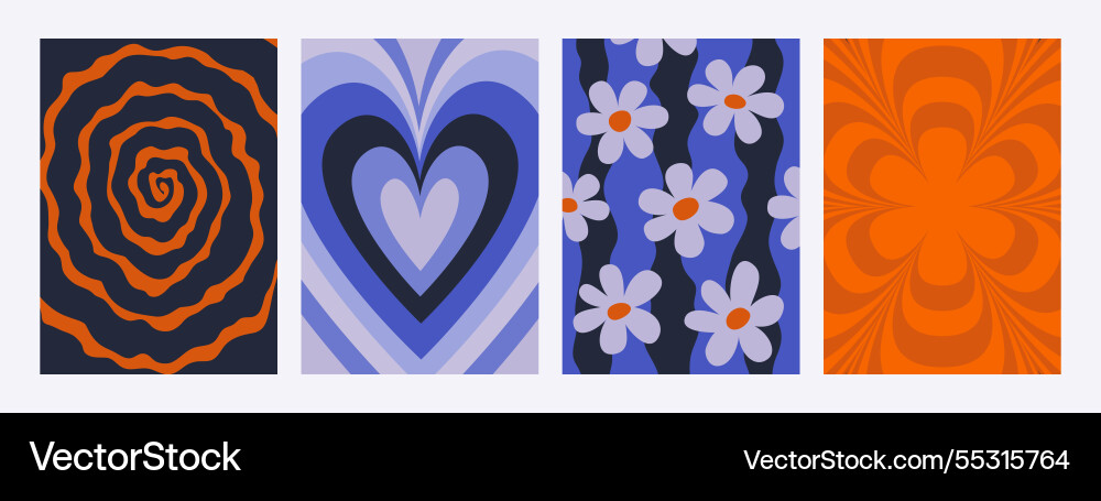 Abstract psychedelic retro pattern set groovy Abstract psychedelic retro pattern set groovy vector image