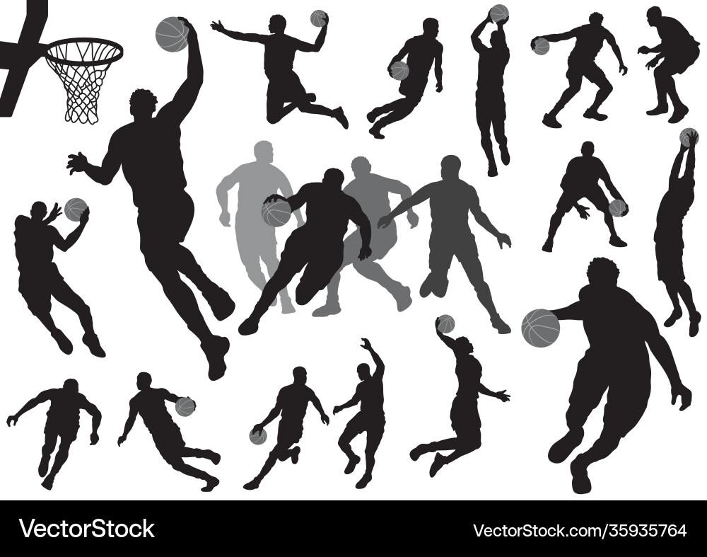 Basketball Player Silhouette Collection Vector Image