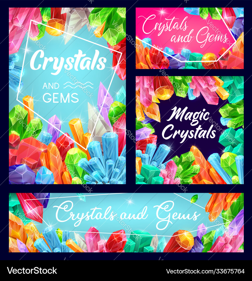 Crystals gemstones and gem stone minerals Crystals gemstones and gem stone minerals vector image