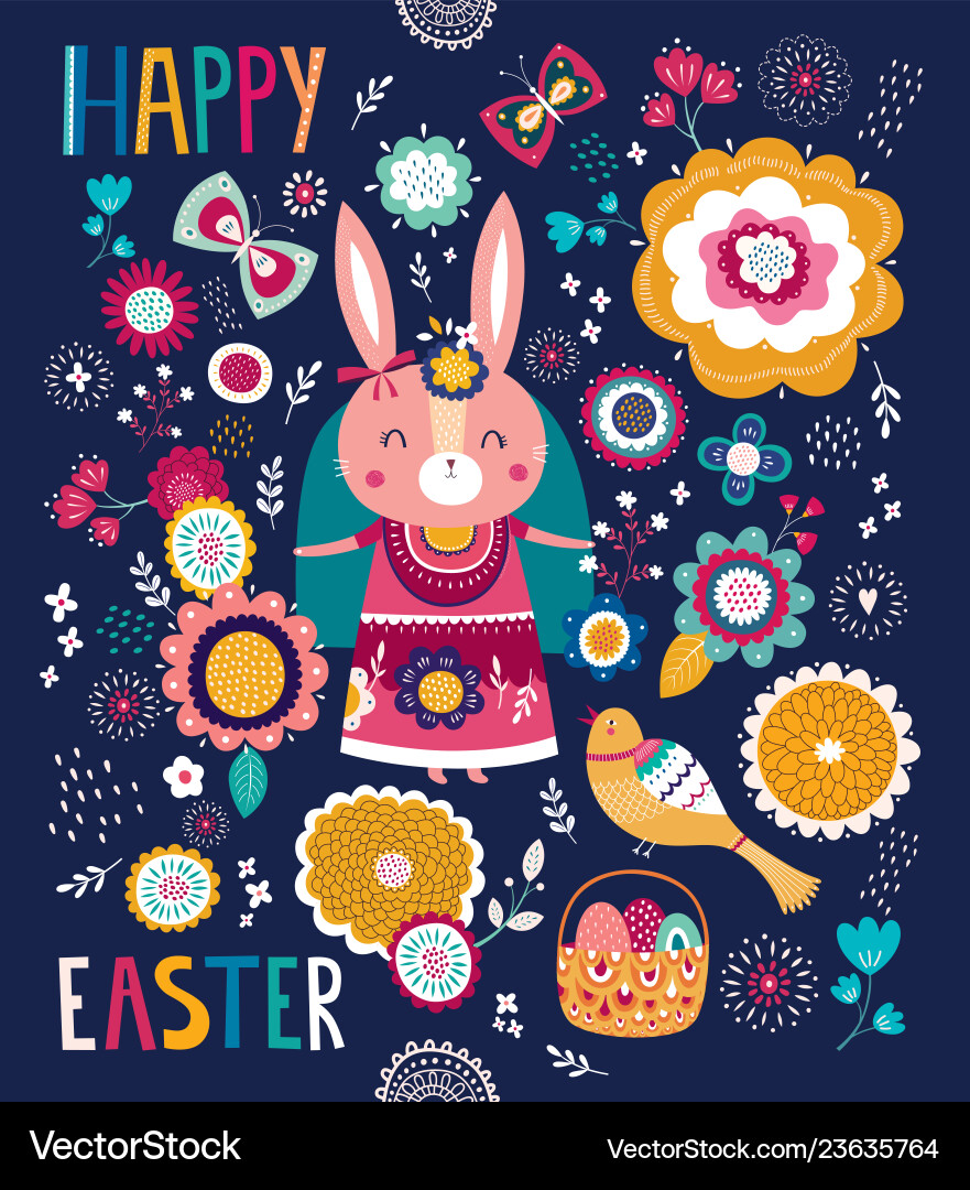 Cute Easter Bunny Floral Art Vector Image