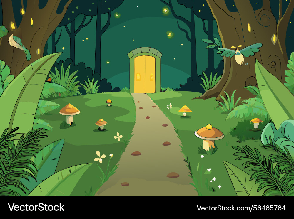 Enchanted forest path illuminated by soft lights Enchanted forest path illuminated by soft lights Vector Image