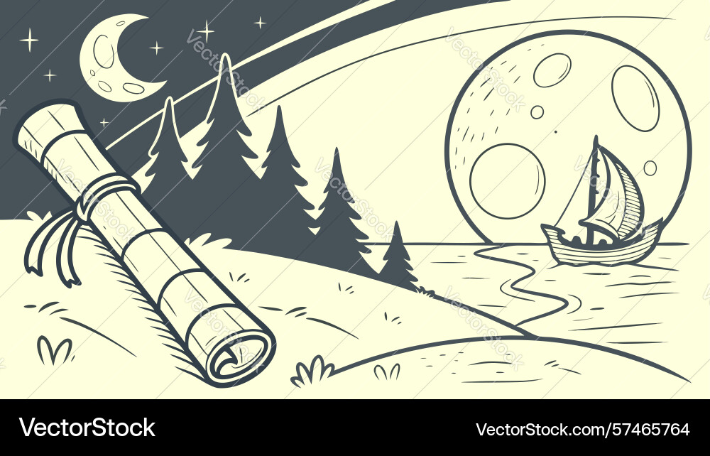 Exploration scroll with compass and moon vector image