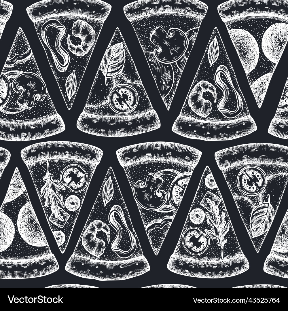 Pizza seamless pattern background design engraved Pizza seamless pattern background design engraved vector image