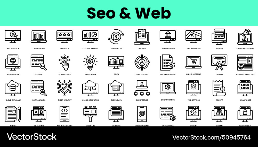 Set of seo and web icons linear style icon bundle Set of seo and web icons linear style icon bundle vector image
